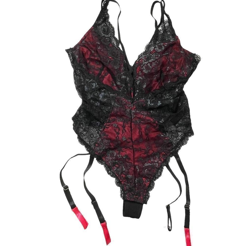 NEW Lovehoney lace sexy bodysuit lingerie Sz M black red